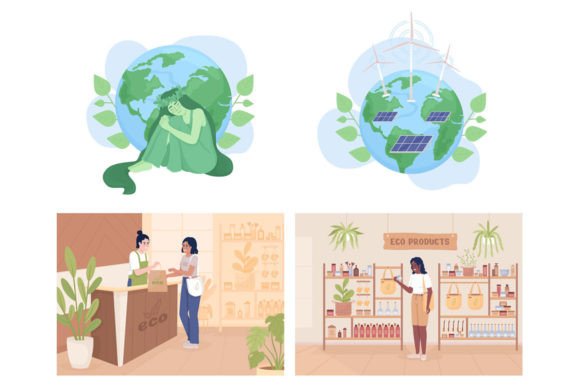 Bring Eco-Friendly Values to Life with Sustainable Lifestyle Illustrations