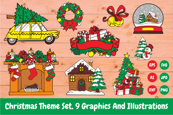 Christmas Theme Set: 9 Illustrations for Festive Projects