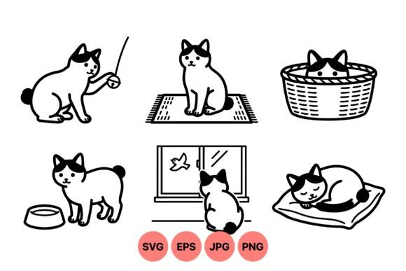 Cute Cat Life SVG Illustrations: Versatile Feline Vector Art