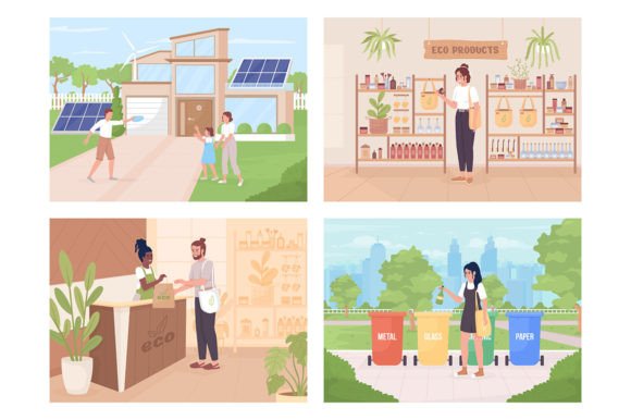 Eco Friendly Lifestyle Illustrations Set: Visuals That Connect