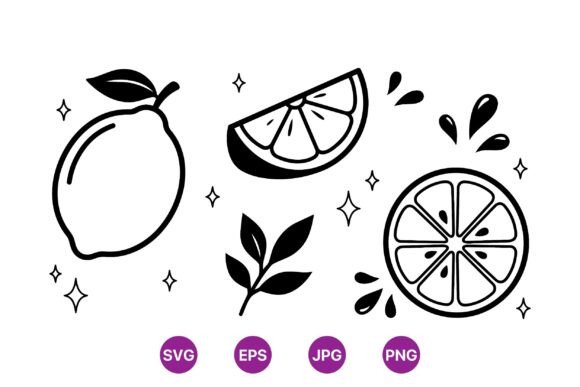 Lemon Citrus Line Art: Fresh Design Assets