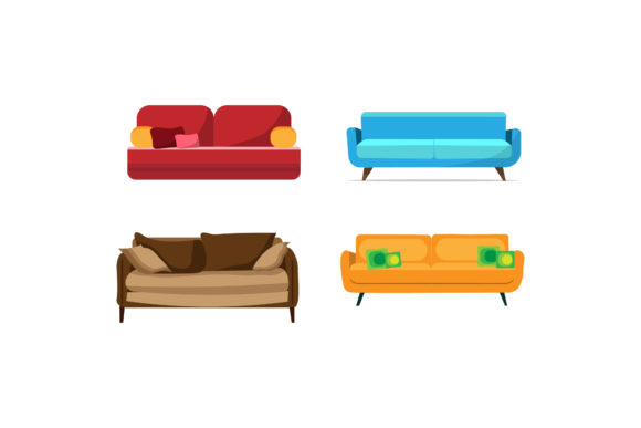 Living Room Sofa Colorful Illustrations: Vibrant Design Assets