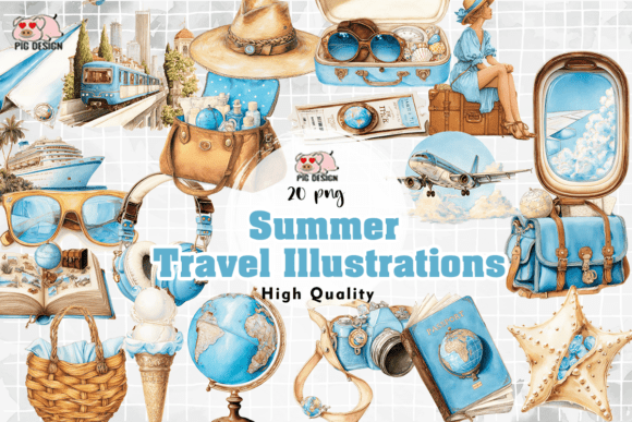 Summer Travel Illustrations PNG: Your Design Toolkit