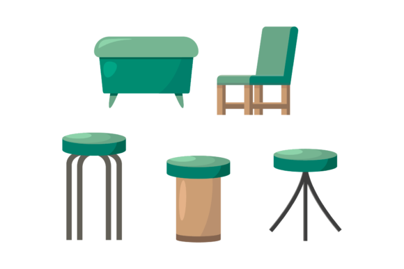 Terrace Green Chair Illustrations Set: Your Go-To Design Asset