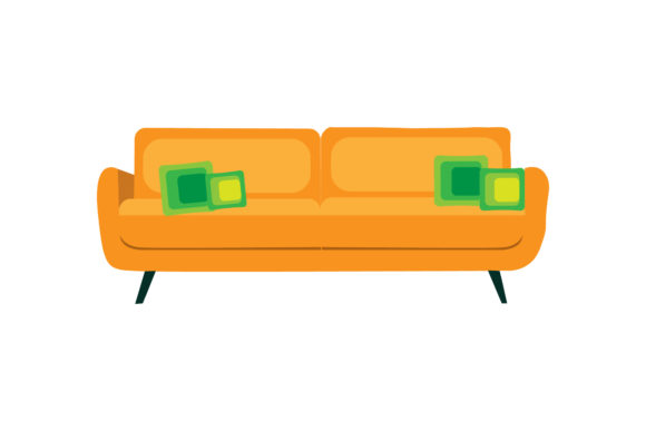 Vibrant Orange Living Room Sofa Illustrations for Design